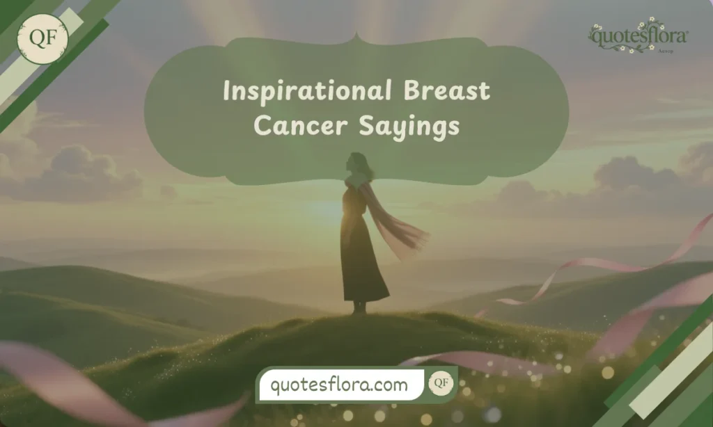 A woman standing on a hilltop at sunrise with soft pink tones symbolizing hope, inspired by breast cancer quotes.
