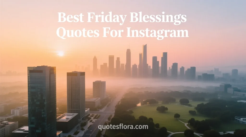 Peaceful sunrise city view representing friday blessings quotes for Instagram filled with gratitude, joy, and positive weekend energy.