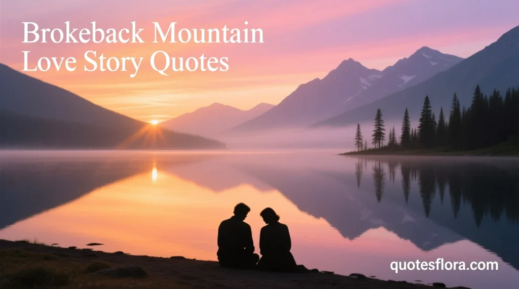 A serene lakeside scene at sunset with two distant figures, symbolizing romantic brokeback mountain quotes and the film’s emotional love story.