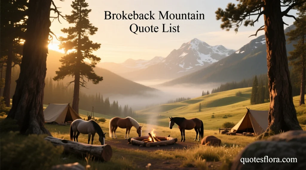 A scenic mountain campsite capturing the atmosphere of classic brokeback mountain quotes, perfect for a visual quote list theme.