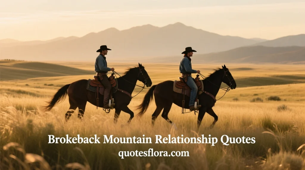 Two riders moving together through a vast field, visually representing deep brokeback mountain quotes about relationships and emotional bonds.