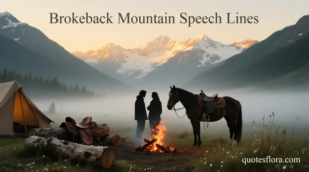 A wide ranch scene with two silhouettes conversing by a campfire, symbolizing heartfelt brokeback mountain quotes and memorable speech lines.
