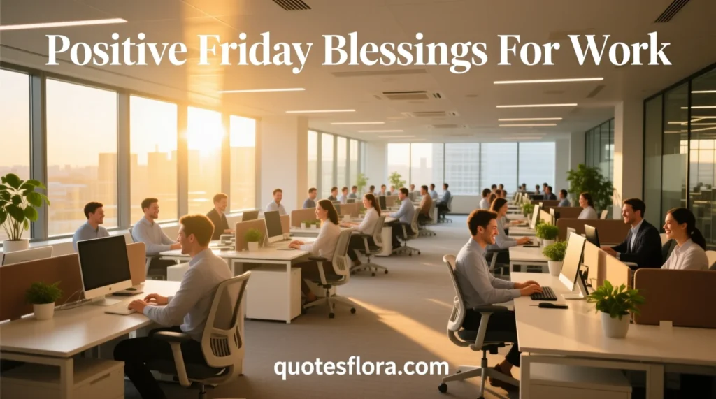 Modern workplace scene illustrating friday blessings quotes that inspire positivity, motivation, and gratitude at work.