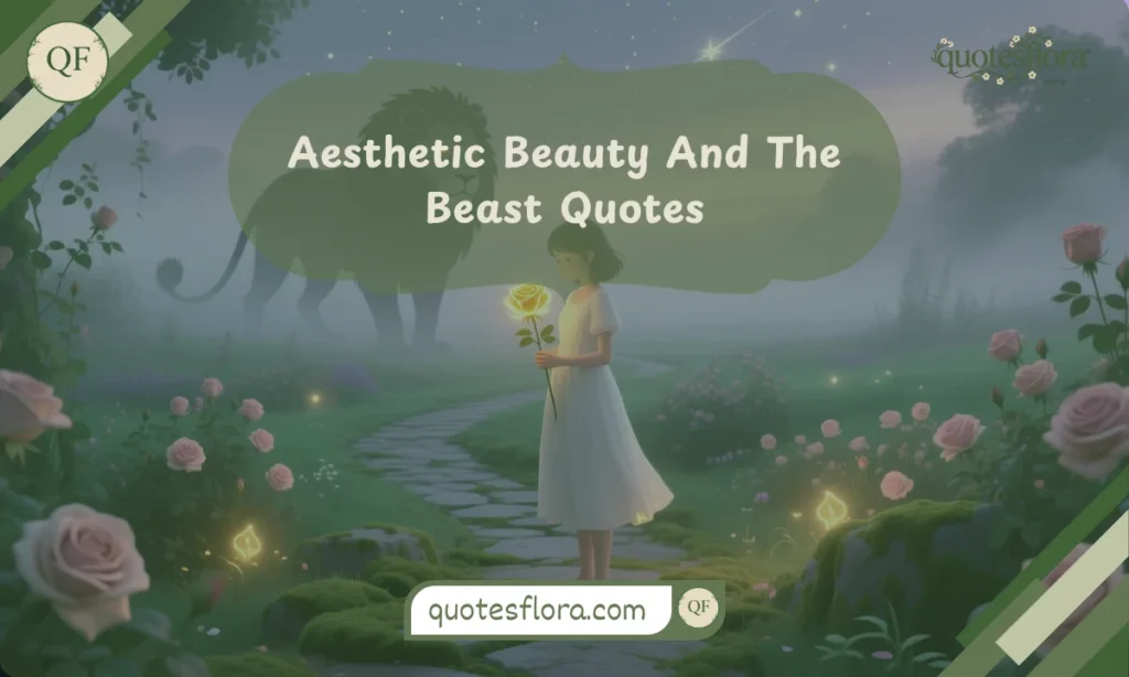 A dreamy rose garden featuring a girl and a soft beast figure, capturing aesthetic beauty and the beast quotes beautifully.