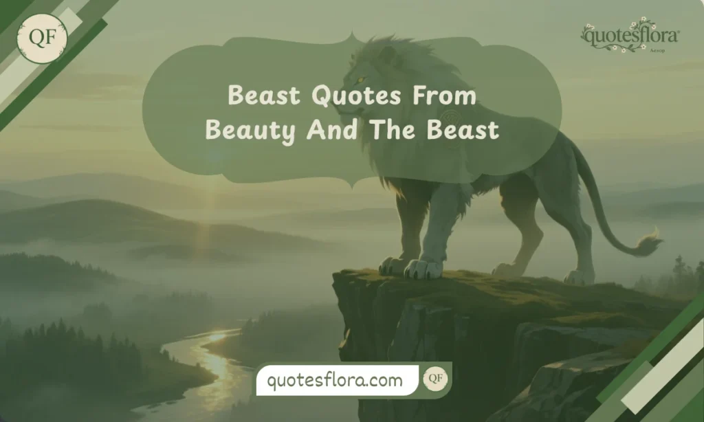 A strong yet gentle beast on a cliff at sunrise, representing beast quotes from beauty and the beast quotes in a symbolic way.