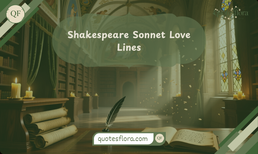 Shakespeare sonnet love lines represented through a vintage study room setting inspired by Shakespeare love quotes.