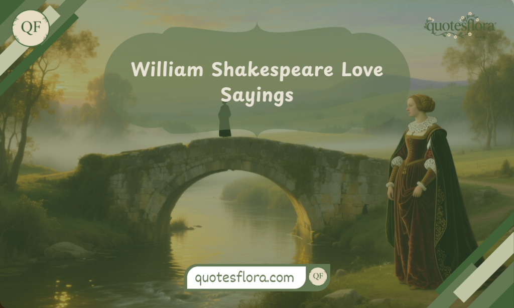 William Shakespeare love sayings illustrated through a Renaissance-style countryside scene inspired by Shakespeare love quotes.