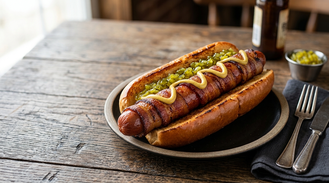 Bacon wrapped hot dog in 202607291710