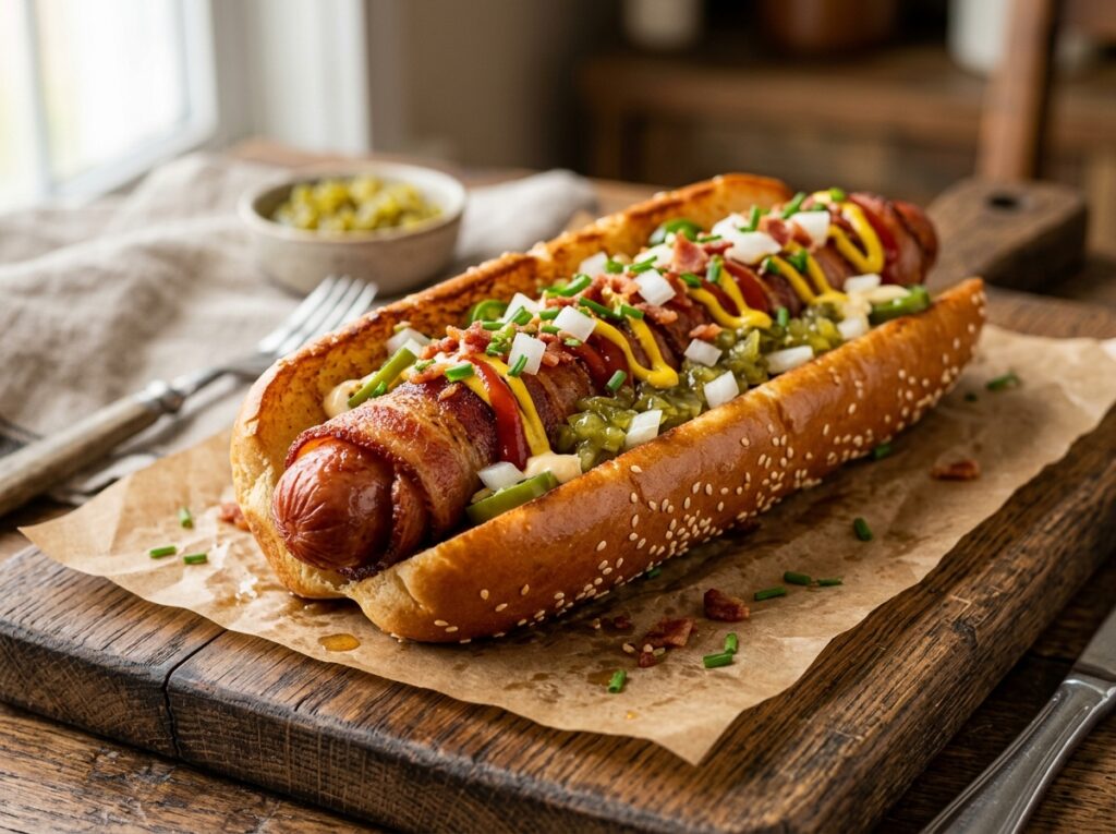Bacon Wrapped Footlongs 4 Bacon wrapped hot dog presentation 202607291710