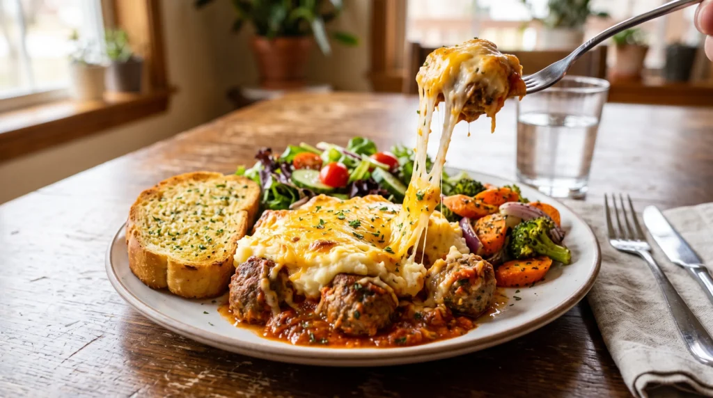 Cheesy Meatball and Mashed Potato Casserole 3 cheesy-meatball-and-mashed-potato-casserole-with-garlic-bread