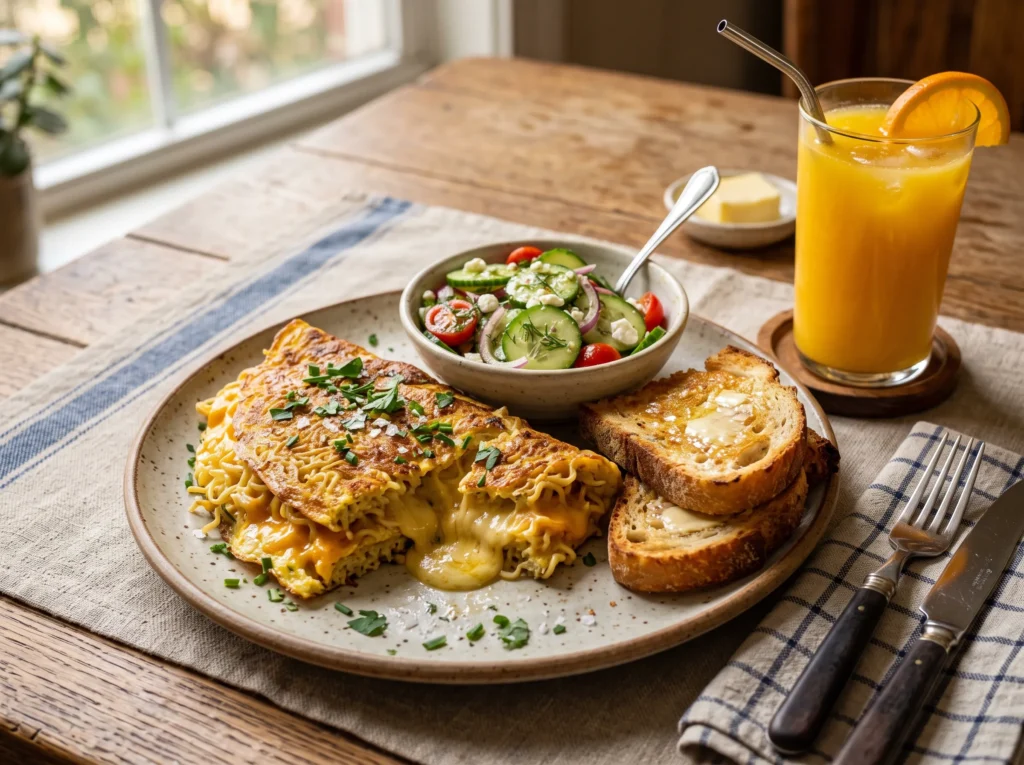 cheesy-noodle-omelet-served-with-toast