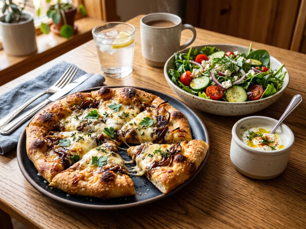 Cheesy Caramelized Onion Flatbread 2 cheesy-caramelized-onion-flatbread-with-garden-salad