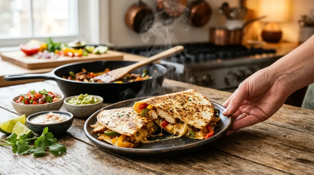 Chicken Fajita Quesadilla 3 chicken-fajita-quesadilla-served-with-salsa-and-guacamole