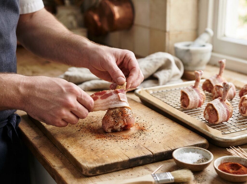 Bacon Wrapped Chicken Lollipops 3 Chicken lollipops wrapped in bacon 202607291425