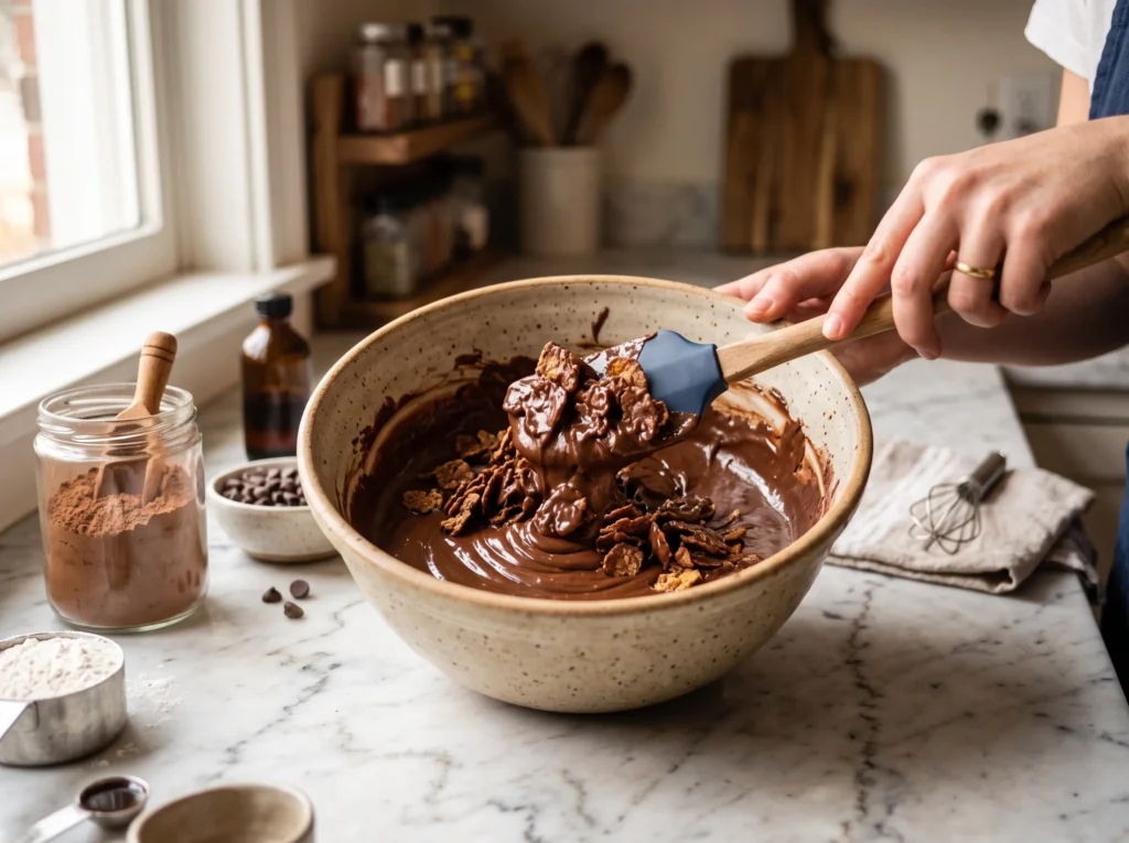 Triple Chocolate Cornflake Crunch Cake 2 how-to-make-chocolate-cornflake-crunch