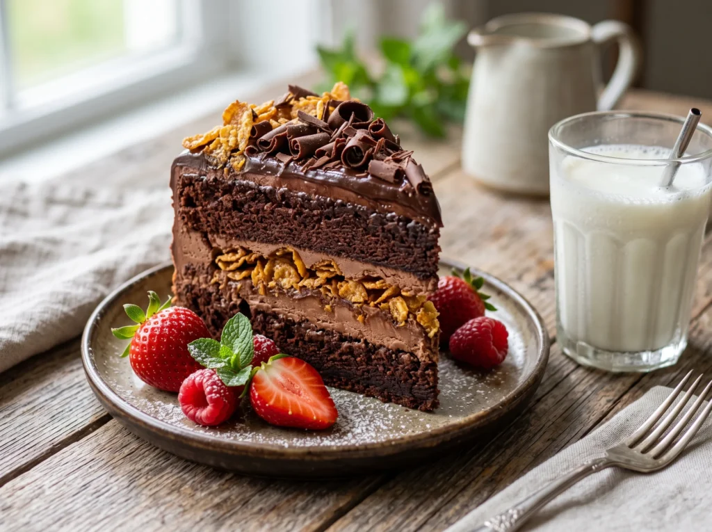 Triple Chocolate Cornflake Crunch Cake 3 triple-chocolate-cornflake-crunch-cake-slice