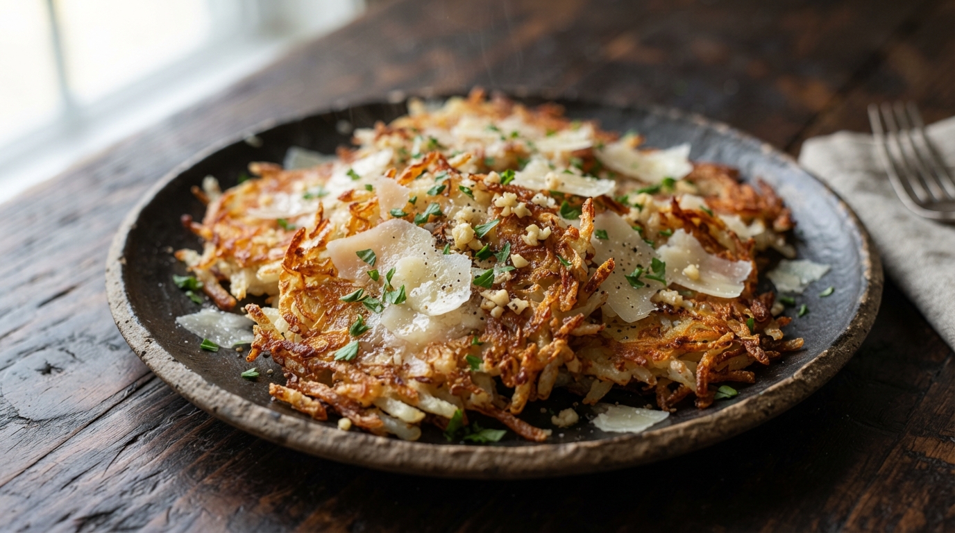 Crispy hash browns on plate 202608010130
