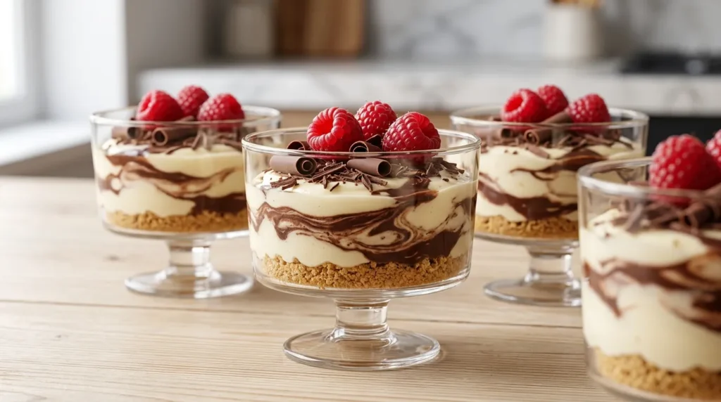  marbled-chocolate-cheesecake-cups-served-with-fresh-berries