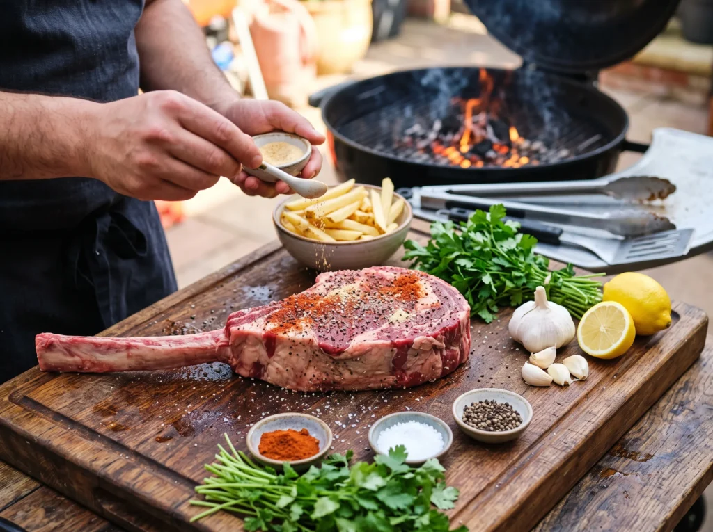 Grilled Tomahawk Steak with Chimichurri and Fries 2 how-to-grill-tomahawk-steak-with-chimichurri