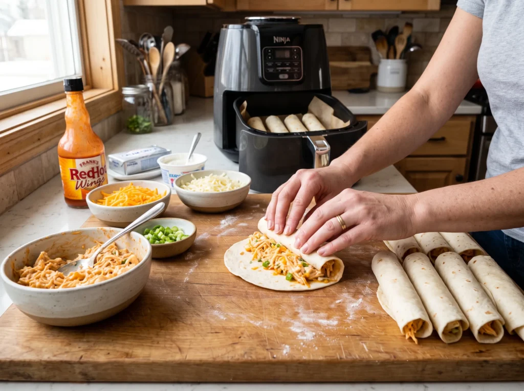  how-to-roll-air-fryer-buffalo-chicken-taquitos