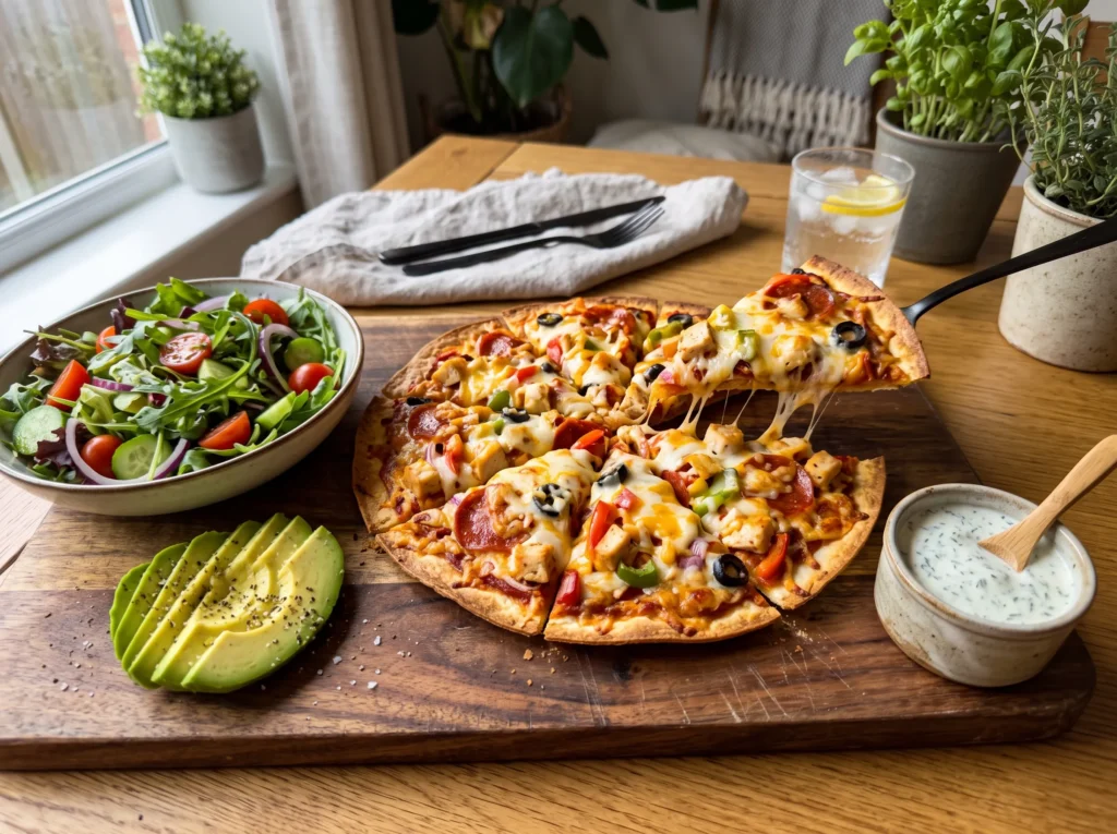 Air Fryer Keto Stuffed Tortilla Pizza 3 keto-stuffed-tortilla-pizza-with-green-salad