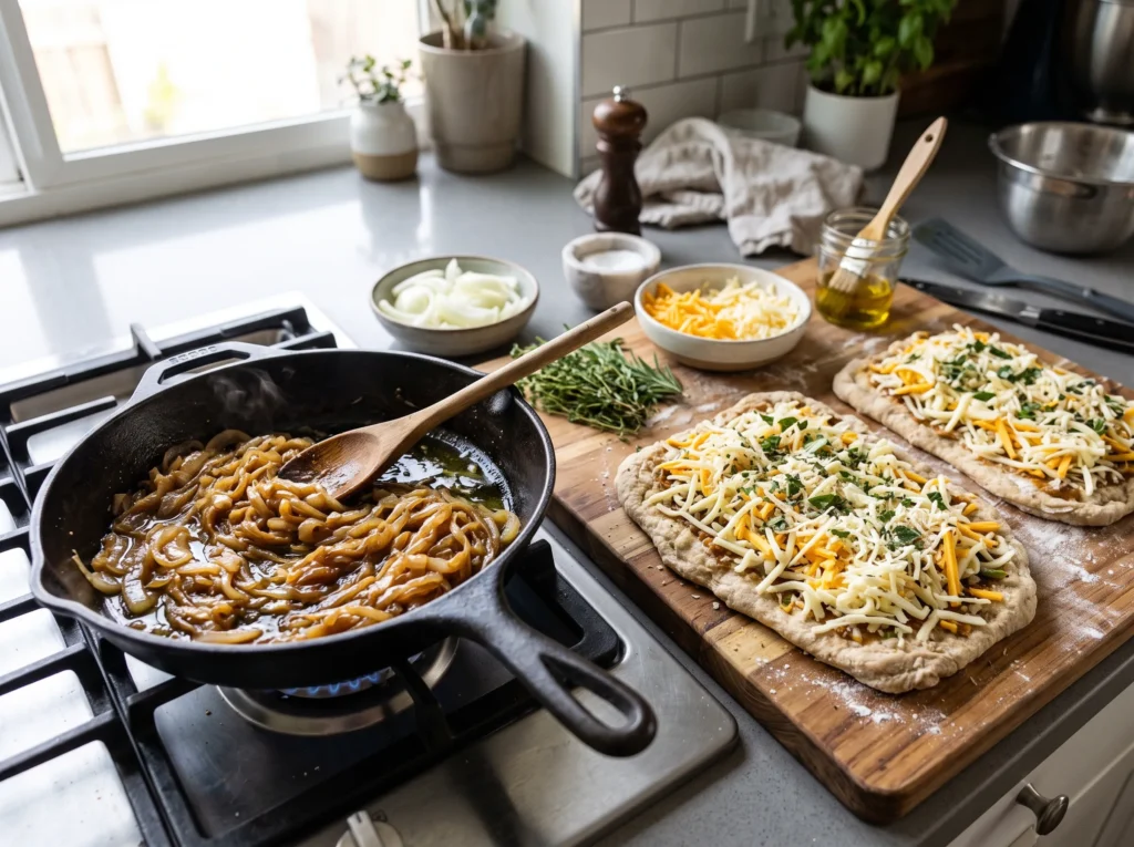 Cheesy Caramelized Onion Flatbread 1 how-to-make-cheesy-caramelized-onion-flatbread
