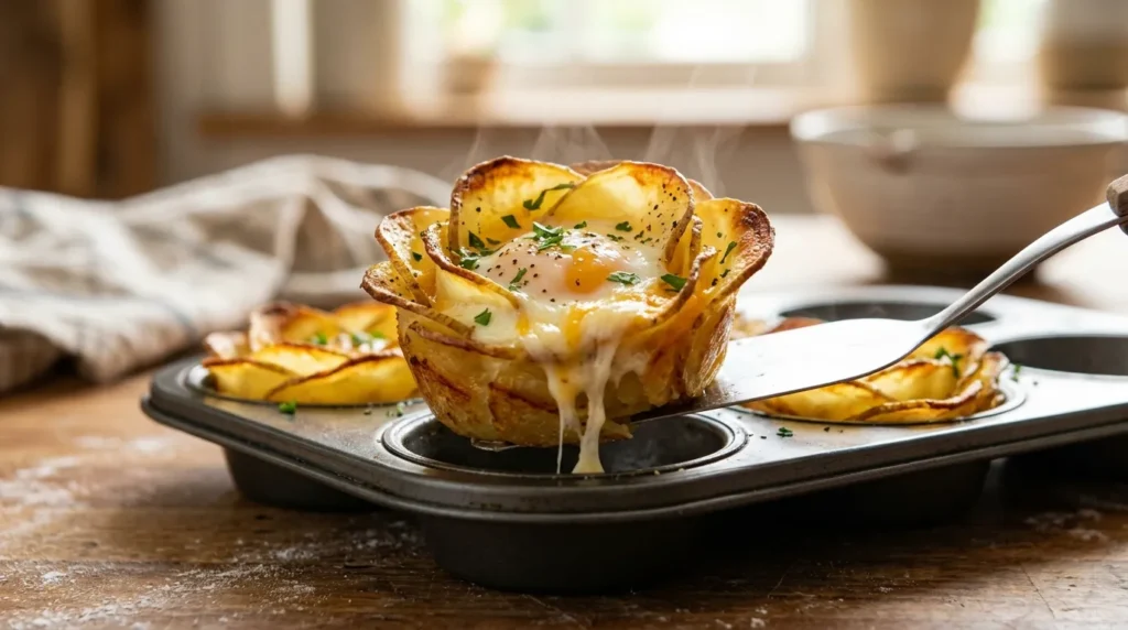 Beautiful Potato Rose Breakfast 3 baked-potato-rose-with-egg-ham-and-cheese