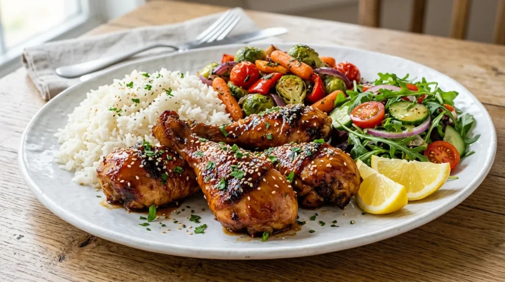 sticky-sweet-tangy-chicken-drumsticks-served-with-rice