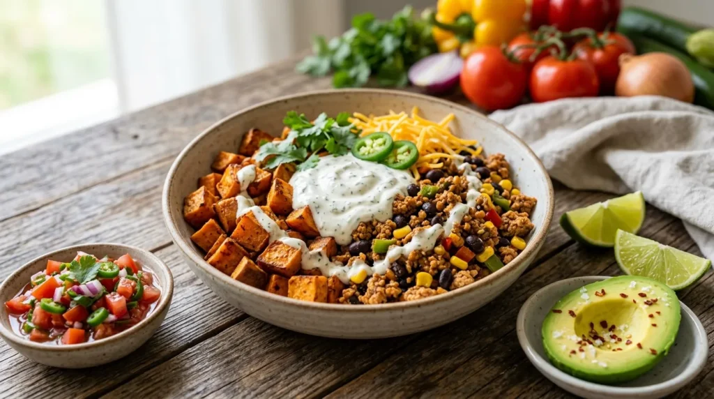 High Protein Taco Sweet Potato Bowl 3 high-protein-taco-sweet-potato-bowl-with-yogurt-sauce