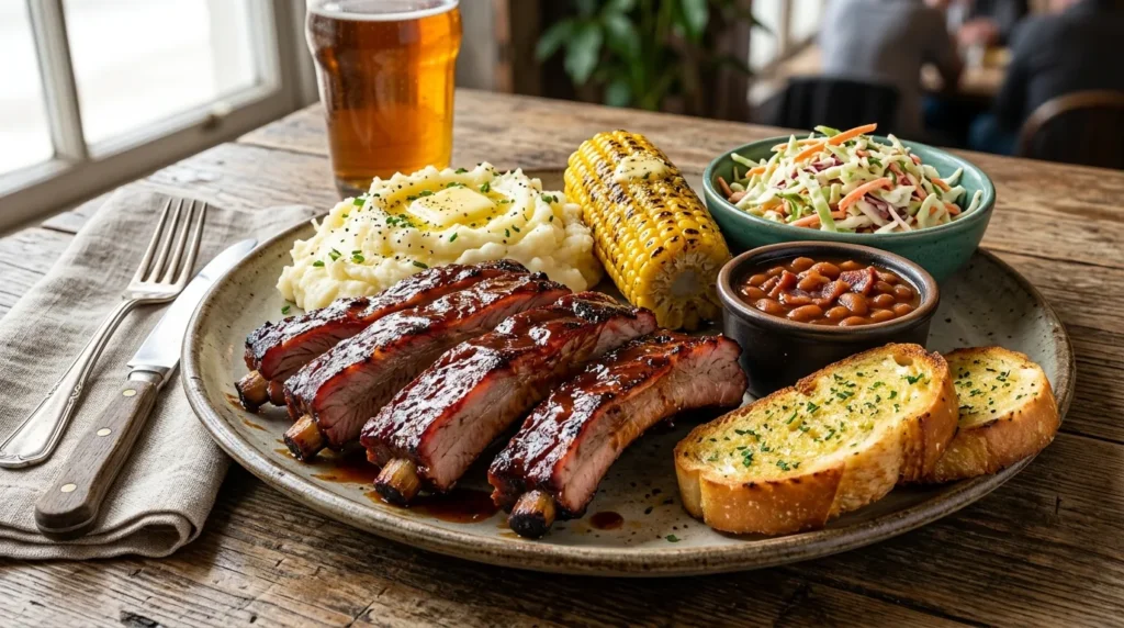 smoked-bbq-pork-ribs-served-with-coleslaw-and-corn