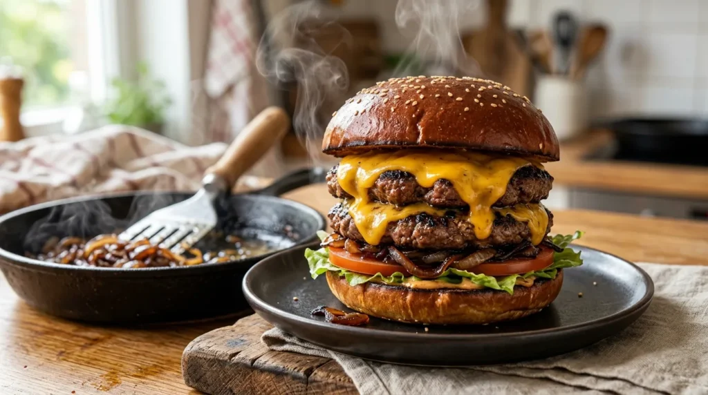 Ultimate Juicy Cheeseburger with Grilled Onions 🍔🧀 3 classic-cheeseburger-with-special-sauce-served