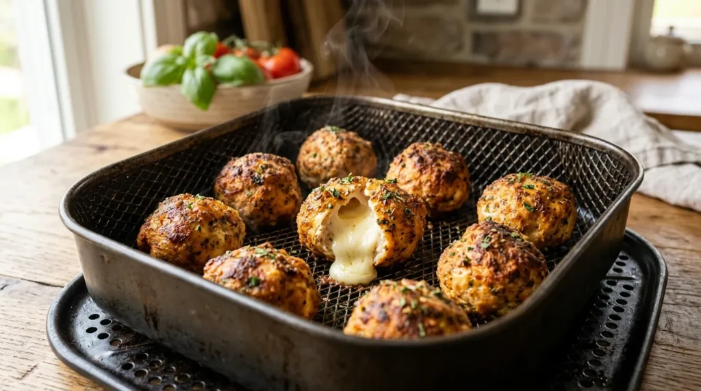 Juicy Mozzarella Stuffed Chicken Bombs 3 air-fryer-mozzarella-stuffed-chicken-meatballs-with-marinara