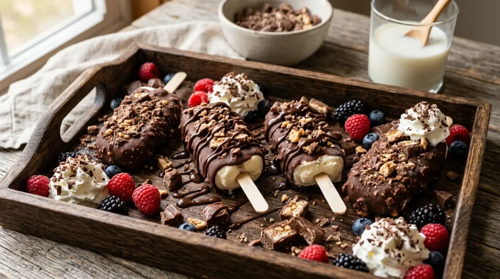 Crushed Chocolate Bar Creamsicles 3 crushed-chocolate-bar-creamsicles-with-chocolate-drizzle