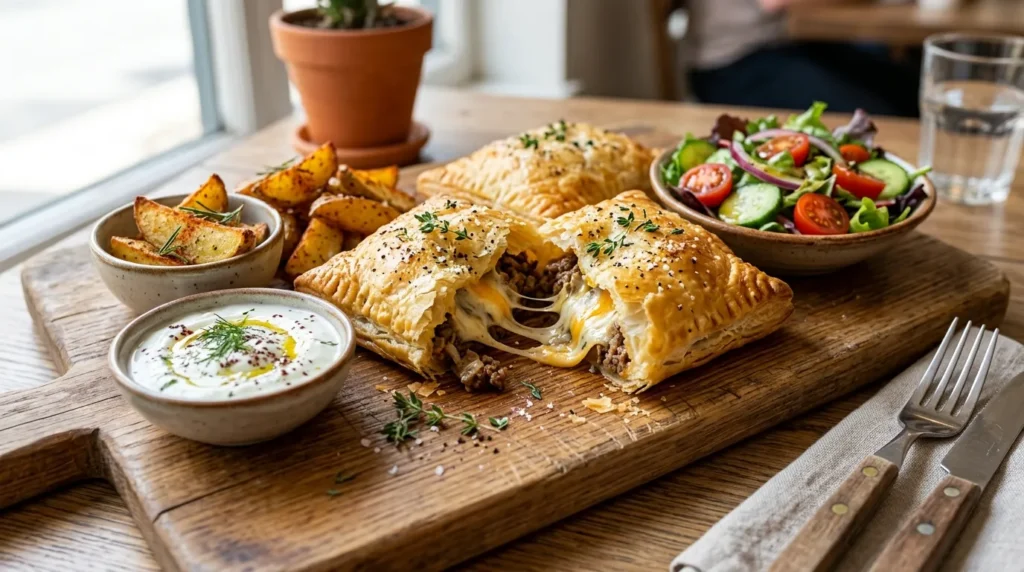 gourmet-cheesy-beef-pockets-with-garlic-yogurt-dip