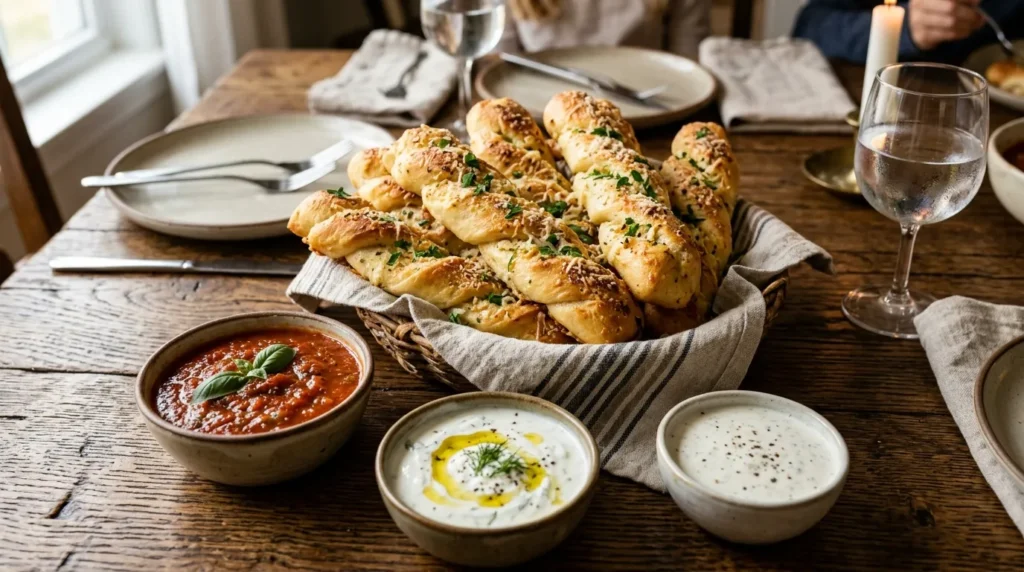 Twisted Garlic Parmesan Breadsticks 3 twisted-garlic-parmesan-breadsticks-with-dipping-sauces