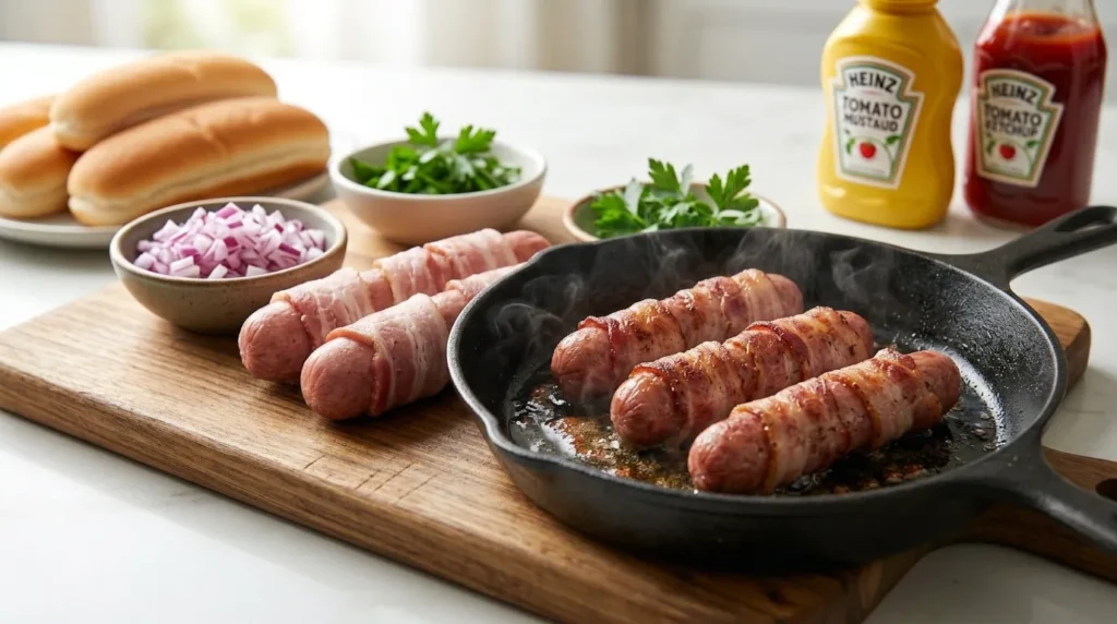 Bacon-Wrapped Caramelized Onion Hot Dog 2 how-to-wrap-bacon-around-hot-dog