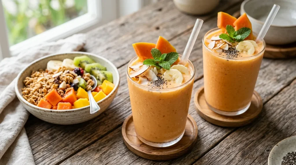 creamy-papaya-smoothie-with-fresh-fruit