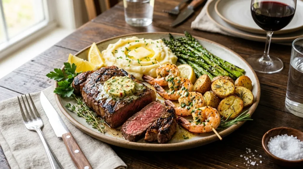 surf-turf-with-spicy-compound-butter-served-with-sides