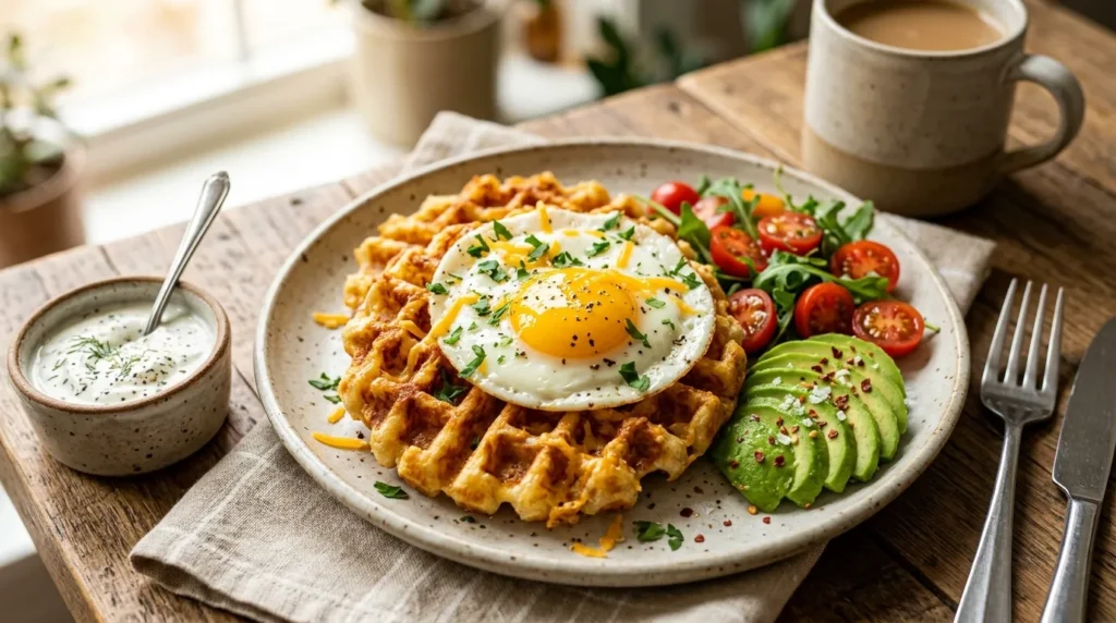 cheesy-potato-waffles-with-garlic-yogurt-sauce