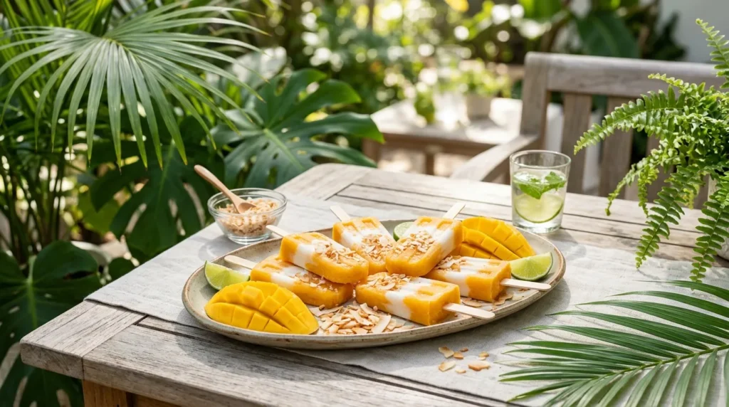 Coconut Mango Freezer Bars 3 coconut-mango-freezer-bars-served-with-fresh-mango