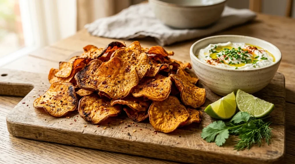 Homemade Spicy Sweet Potato Chips 3 spicy-sweet-potato-chips-with-garlic-yogurt-dip