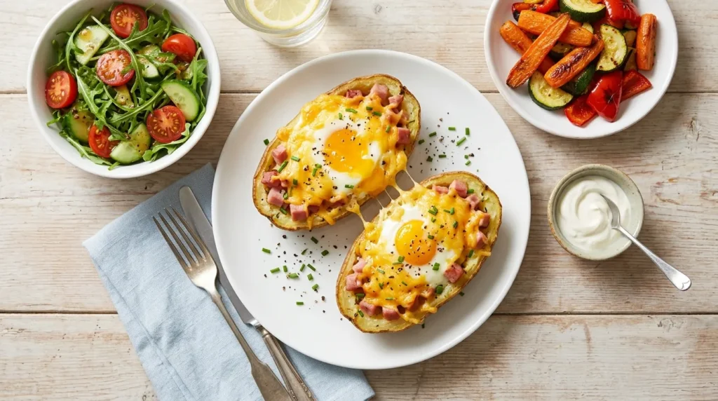 Ham and Egg Stuffed Potato Boats 3 ham-and-egg-stuffed-potato-boats-with-salad