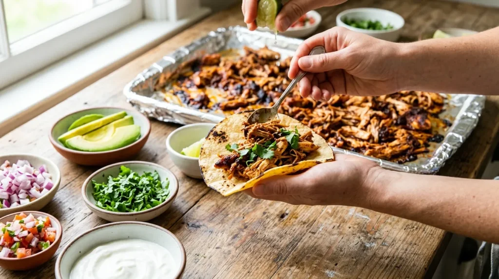 Sheet Pan Chipotle Chicken Tacos 3 sheet-pan-chipotle-chicken-tacos-served-with-lime-and-avocado