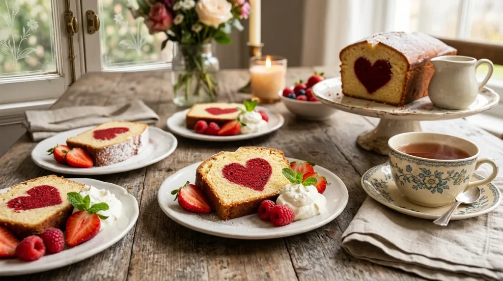 Hidden Heart Red Velvet & Vanilla Heart Loaf Cake 3 heart-loaf-cake-sliced-and-served