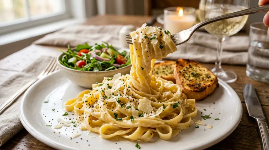  creamy-garlic-butter-pasta-served-with-garlic-bread