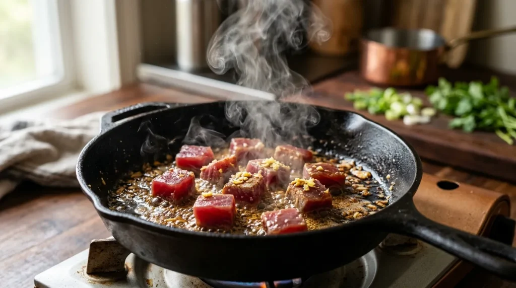 Soy Butter Glazed Seared Tuna Bites 2 how-to-sear-tuna-bites