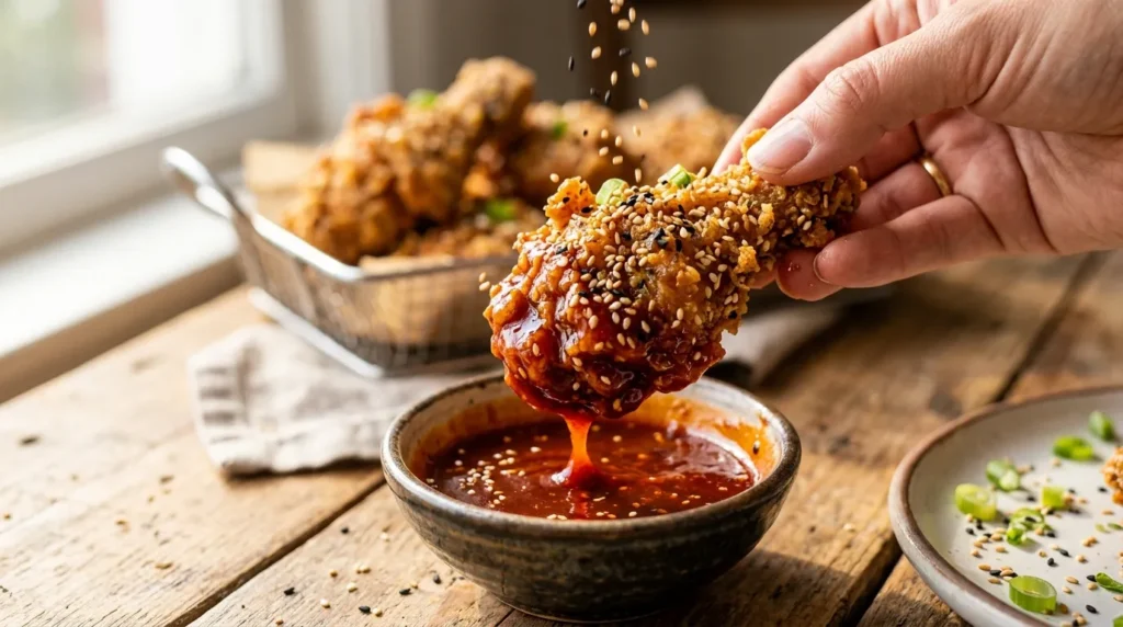 The Ultimate Crispy Korean Fried Chicken Recipe 3 crispy-korean-fried-chicken-with-rice-and-kimchi