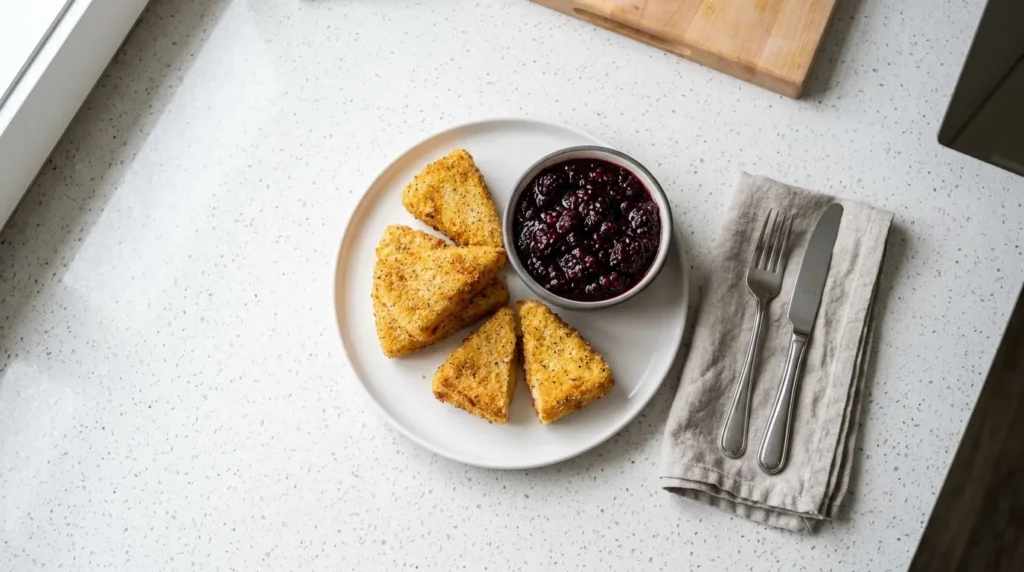 Deep Fried Breaded Brie Wedges 3 fried-brie-with-honey-and-cranberry-sauce