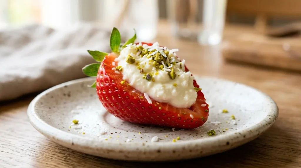 creamy-cottage-cheese-stuffed-strawberries-serving-platter