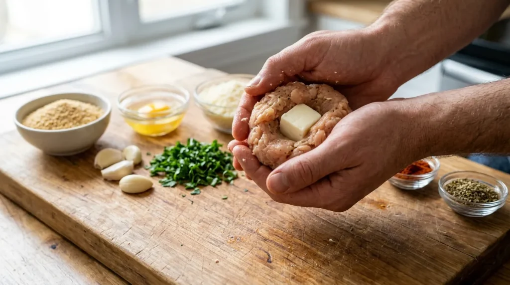 Juicy Mozzarella Stuffed Chicken Bombs 2 how-to-shape-mozzarella-stuffed-chicken-meatballs